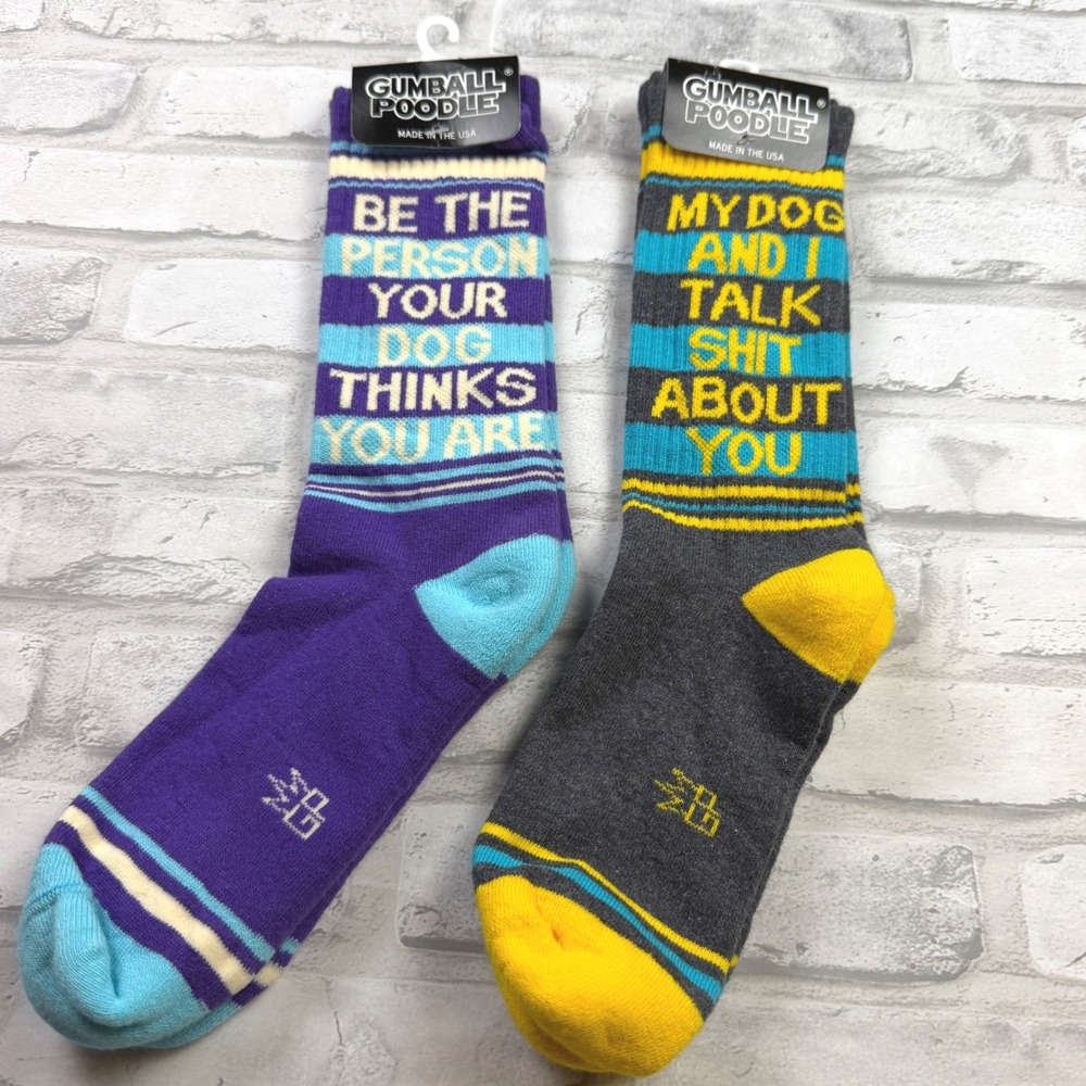 Gumball Poodle Crew Socks Unisex OS Multi Dog Theme Novelty 2 Pack NWT